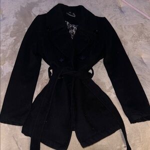 Womens Black Double-Breasted Belted Coat